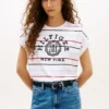 T-shirt com logótipo em arco e mangas dolman às riscas