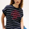 T-shirt com logótipo em arco e mangas dolman às riscas