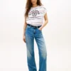T-shirt com logótipo em arco e mangas dolman às riscas