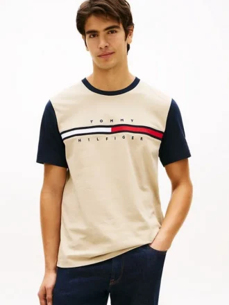 T-shirt com mangas contrastantes e logótipo da bandeira