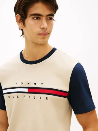 T-shirt com mangas contrastantes e logótipo da bandeira