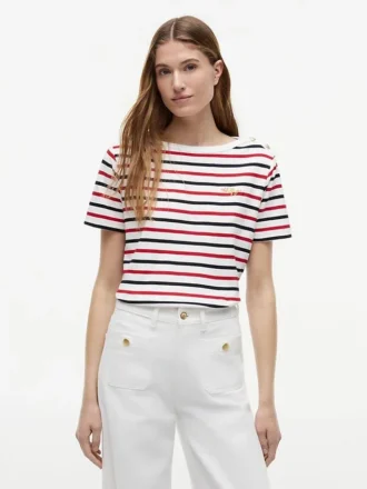 T-shirt com riscas e botões dourados