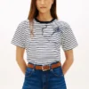 T-shirt com riscas e estampado floral abstrato T-shirt com riscas e estampado floral abstrato