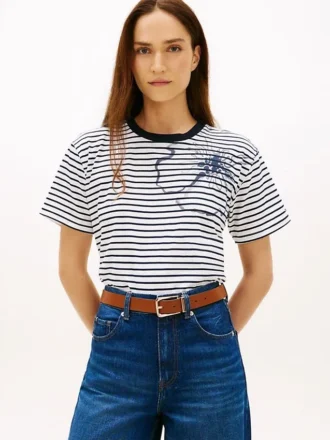 T-shirt com riscas e estampado floral abstrato