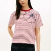 T-shirt com riscas e estampado floral abstrato T-shirt com riscas e estampado floral abstrato