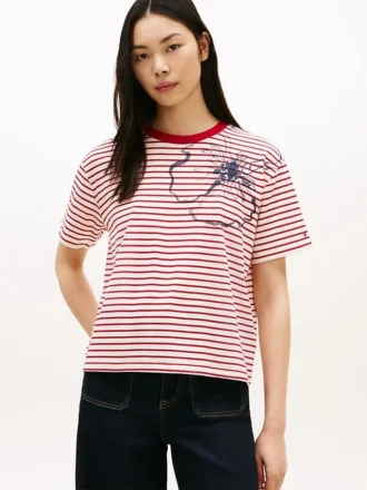 T-shirt com riscas e estampado floral abstrato