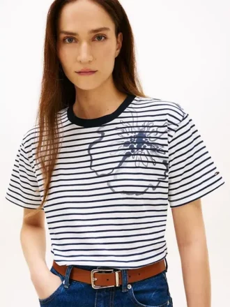 T-shirt com riscas e estampado floral abstrato