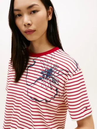 T-shirt com riscas e estampado floral abstrato