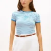 T-shirt com riscas e monograma bordado