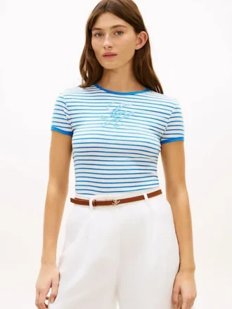 T-shirt com riscas e monograma bordado