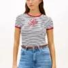 T-shirt com riscas e monograma bordado