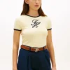 T-shirt com riscas e monograma bordado T-shirt com riscas e monograma bordado
