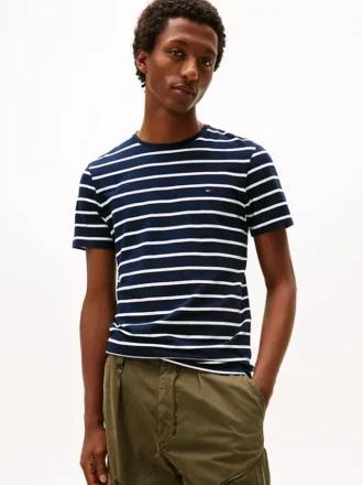 T-shirt de algodão elástico com riscas extra-justa