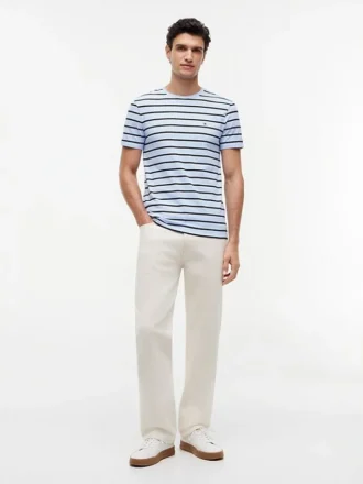 T-shirt de algodão elástico com riscas extra-justa