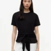 T-shirt de algodão slub com laço à frente T-shirt de algodão slub com laço à frente