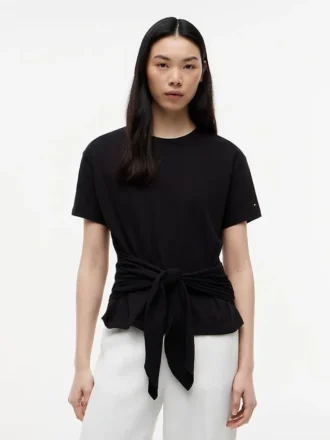 T-shirt de algodão slub com laço à frente