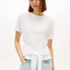 T-shirt de algodão slub com laço à frente T-shirt de algodão slub com laço à frente