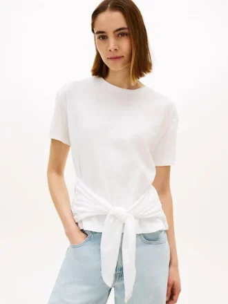 T-shirt de algodão slub com laço à frente
