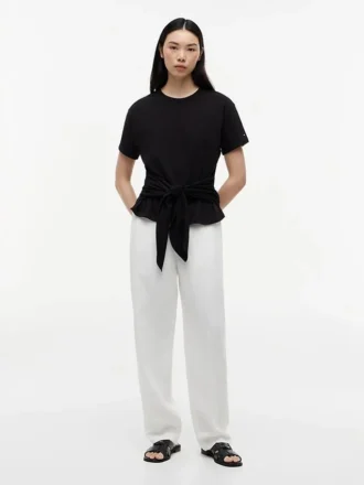 T-shirt de algodão slub com laço à frente