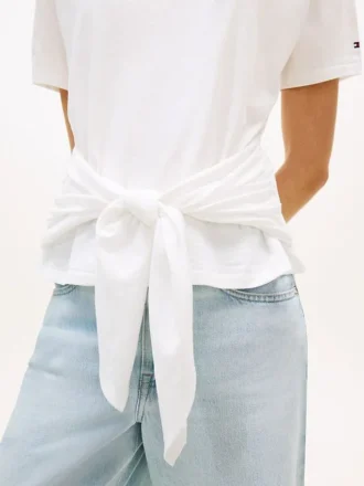 T-shirt de algodão slub com laço à frente
