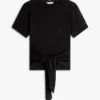 T-shirt de algodão slub com laço à frente T-shirt de algodão slub com laço à frente