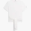 T-shirt de algodão slub com laço à frente T-shirt de algodão slub com laço à frente