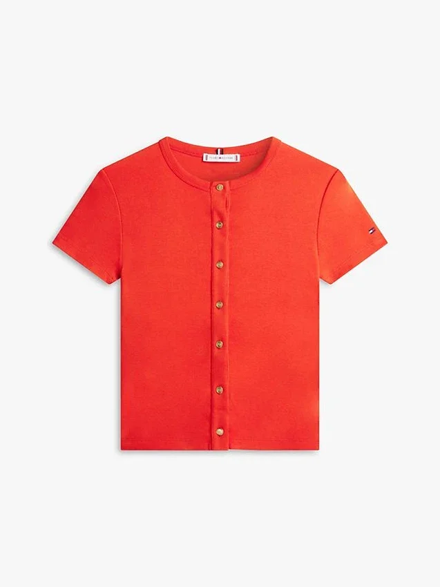 T-shirt de botões com corte justo T-shirt de botões com corte justo