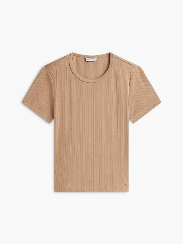 T-shirt de gola redonda com ponto de malha e corte justo T-shirt de gola redonda com ponto de malha e corte justo