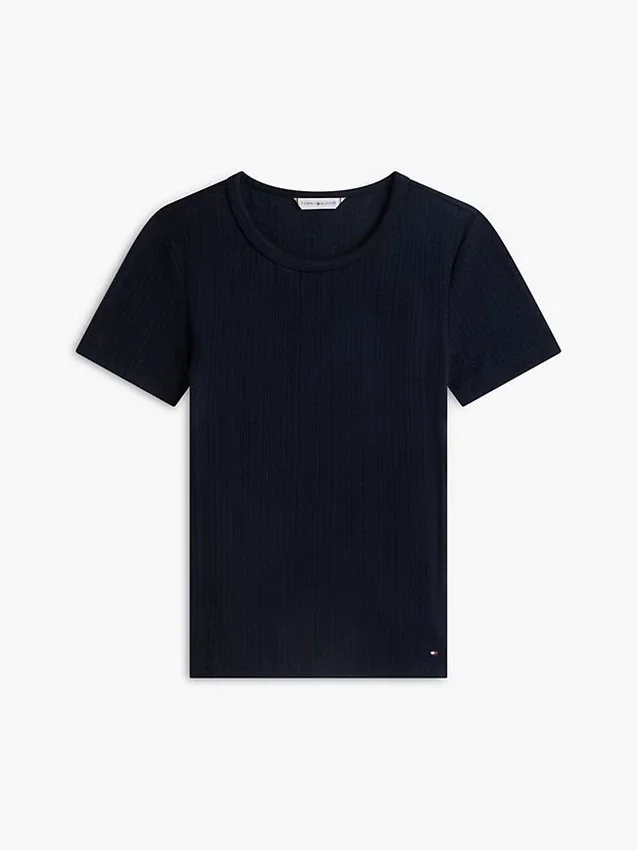T-shirt de gola redonda com ponto de malha e corte justo T-shirt de gola redonda com ponto de malha e corte justo