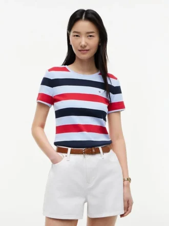 T-shirt de gola redonda com riscas de râguebi