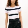 T-shirt de gola redonda com riscas de râguebi T-shirt de gola redonda com riscas de râguebi
