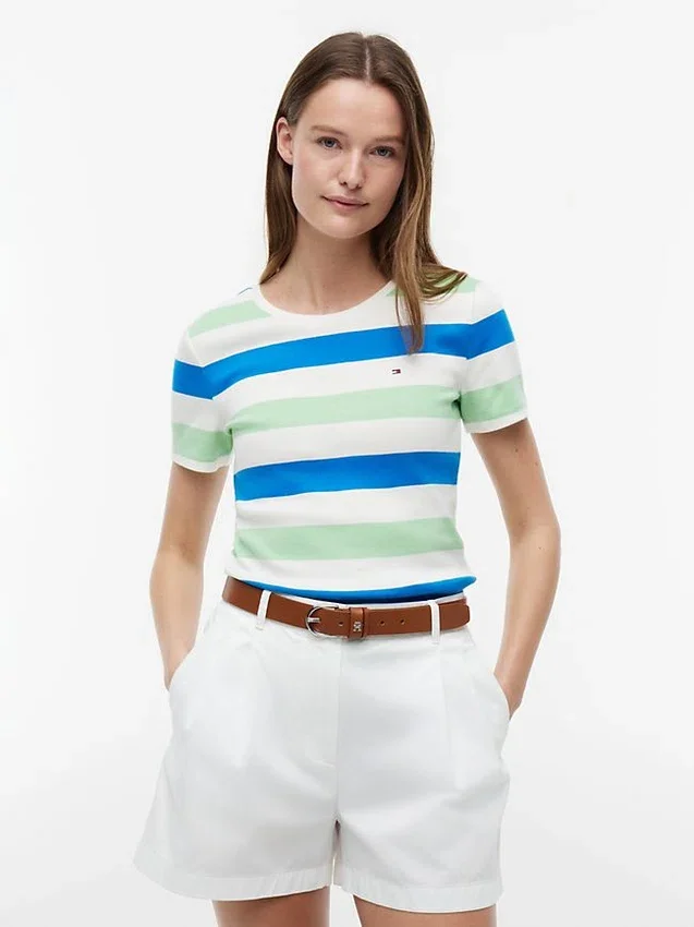 T-shirt de gola redonda com riscas de râguebi T-shirt de gola redonda com riscas de râguebi