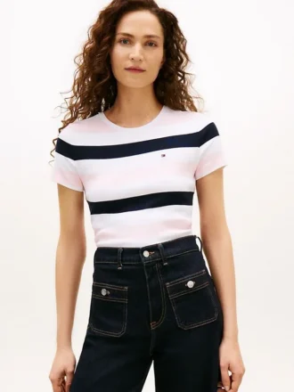 T-shirt de gola redonda com riscas de râguebi T-shirt de gola redonda com riscas de râguebi
