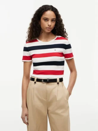 T-shirt de gola redonda com riscas de râguebi
