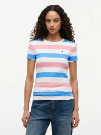 T-shirt de gola redonda com riscas de râguebi