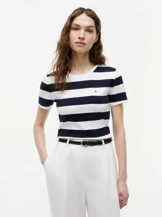 T-shirt de gola redonda com riscas de râguebi
