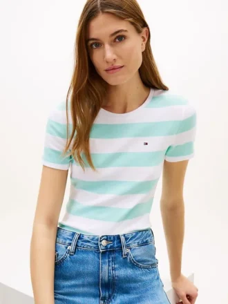 T-shirt de gola redonda com riscas de râguebi