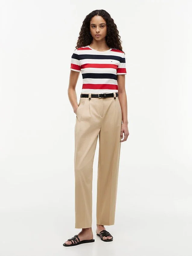 T-shirt de gola redonda com riscas de râguebi T-shirt de gola redonda com riscas de râguebi