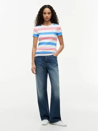 T-shirt de gola redonda com riscas de râguebi