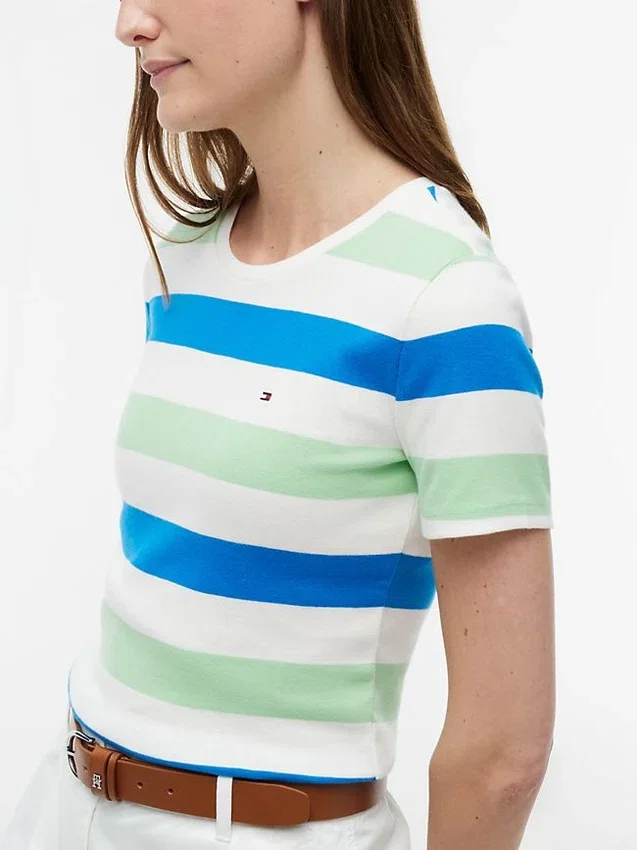 T-shirt de gola redonda com riscas de râguebi T-shirt de gola redonda com riscas de râguebi