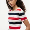 T-shirt de gola redonda com riscas de râguebi T-shirt de gola redonda com riscas de râguebi