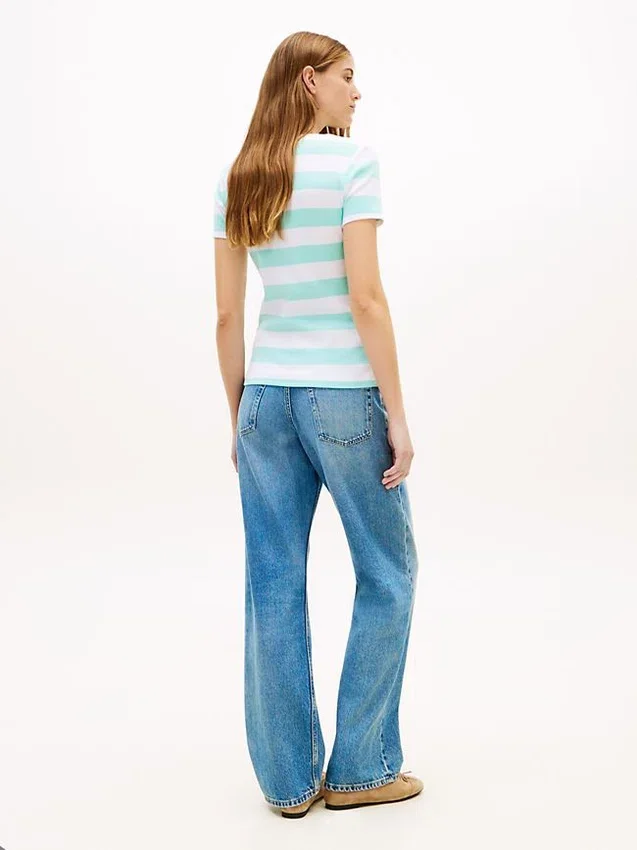 T-shirt de gola redonda com riscas de râguebi T-shirt de gola redonda com riscas de râguebi