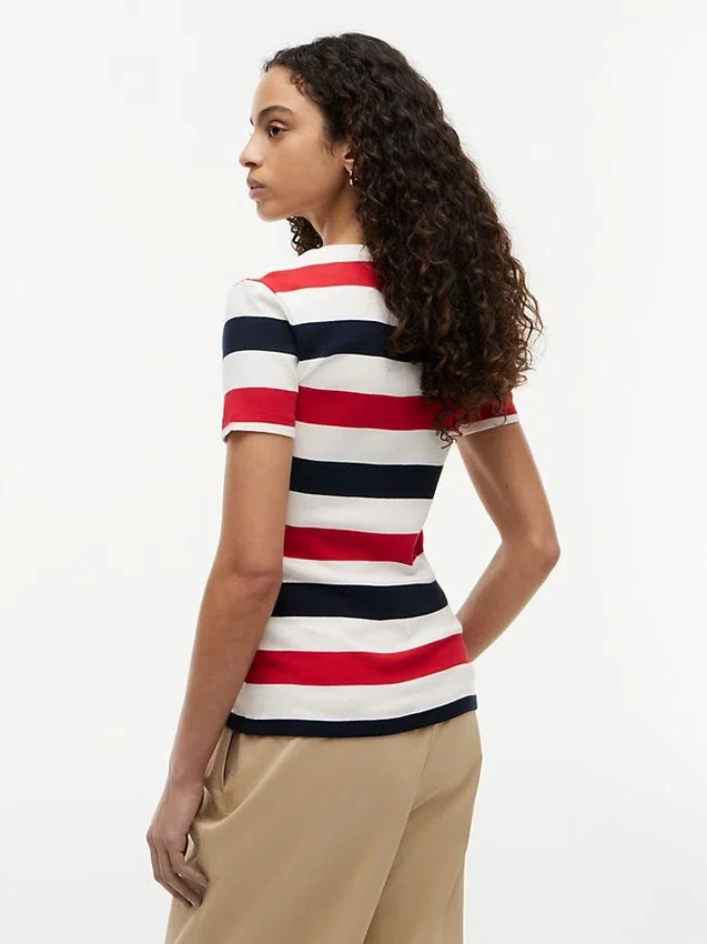 T-shirt de gola redonda com riscas de râguebi T-shirt de gola redonda com riscas de râguebi