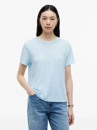 T-shirt de gola redonda em mistura de linho