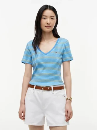 T-shirt Favorite com gola em V às riscas