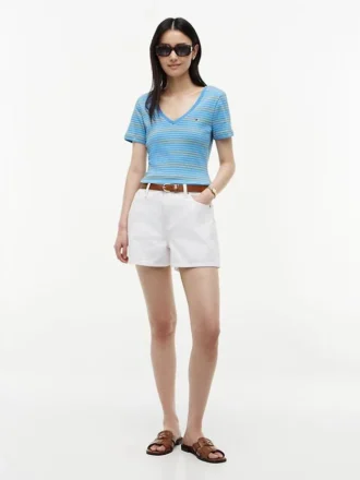 T-shirt Favorite com gola em V às riscas