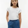 T-shirt infantil com acabamento em folha de alface nas mangas