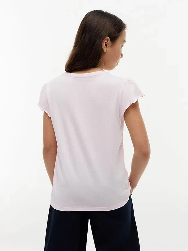 T-shirt infantil com acabamento em folha de alface nas mangas T-shirt infantil com acabamento em folha de alface nas mangas