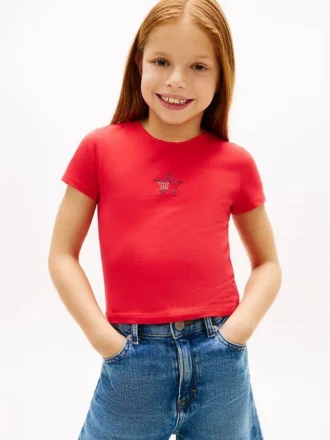 T-shirt infantil com bandeira de estrelas em strass
