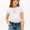 T-shirt infantil com bandeira de estrelas em strass T-shirt infantil com bandeira de estrelas em strass